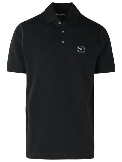 Dolce & Gabbana Dark Gray Logo Plaque Cotton Men Polo Shirt T-shirt In Black