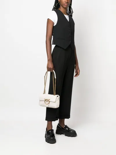 Pinko Golden Chain Strap White Shoulder Bag In White