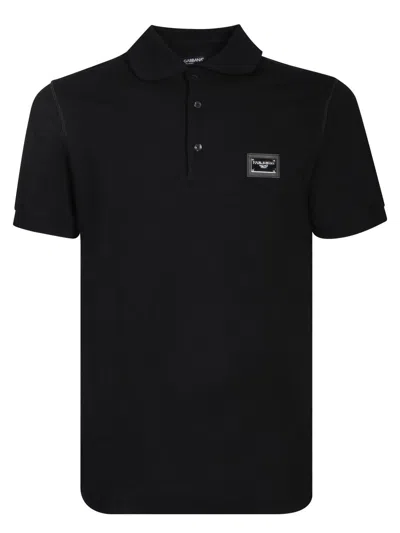 Dolce & Gabbana Dark Gray Logo Plaque Cotton Men Polo Shirt T-shirt In Black