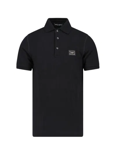 Dolce & Gabbana Dark Gray Logo Plaque Cotton Men Polo Shirt T-shirt In Black