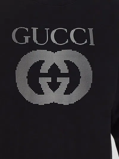 Gucci Black Crewneck Sweatshirt With Maxi Logo Print On The Front In Cotton Man In Black
