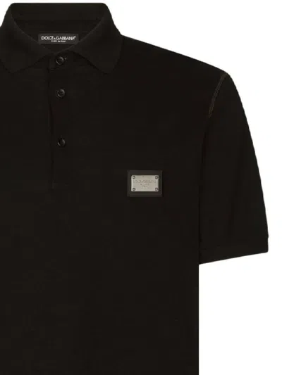 Dolce & Gabbana Dark Gray Logo Plaque Cotton Men Polo Shirt T-shirt In Black