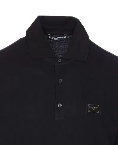 Dolce & Gabbana Dark Gray Logo Plaque Cotton Men Polo Shirt T-shirt In Black