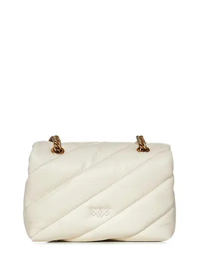 Pinko Golden Chain Strap White Shoulder Bag In White