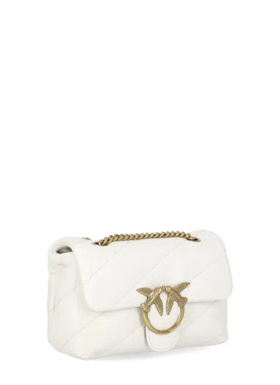 Pinko Golden Chain Strap White Shoulder Bag In White