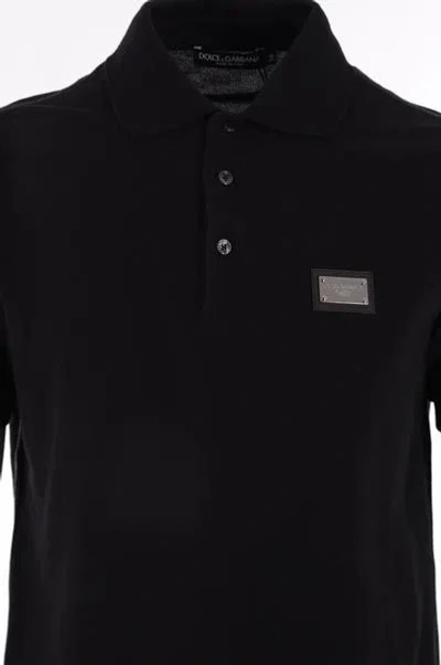 Dolce & Gabbana Dark Gray Logo Plaque Cotton Men Polo Shirt T-shirt In Black