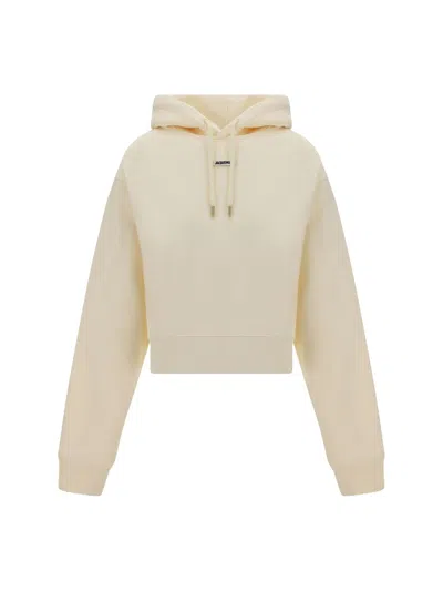 Jacquemus Cotton Hoodie With Drawstring Hood And Ribbed Details In Neutral