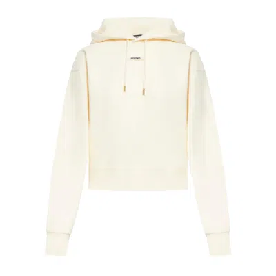 Jacquemus Cotton Hoodie With Drawstring Hood And Ribbed Details In Neutral