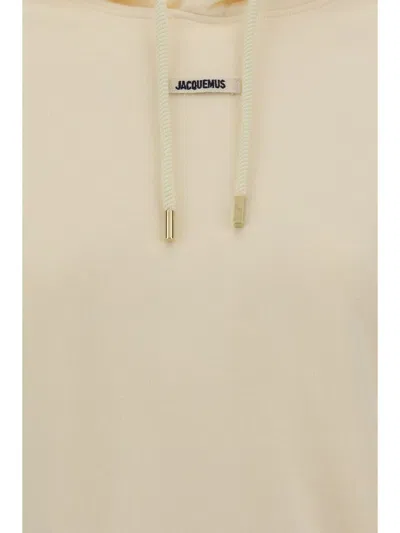 Jacquemus Cotton Hoodie With Drawstring Hood And Ribbed Details In Neutral