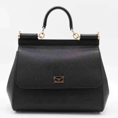 Dolce & Gabbana Sicily Grande Leather Handbag In Black