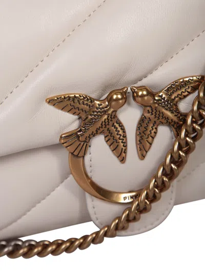 Pinko Golden Chain Strap White Shoulder Bag In White