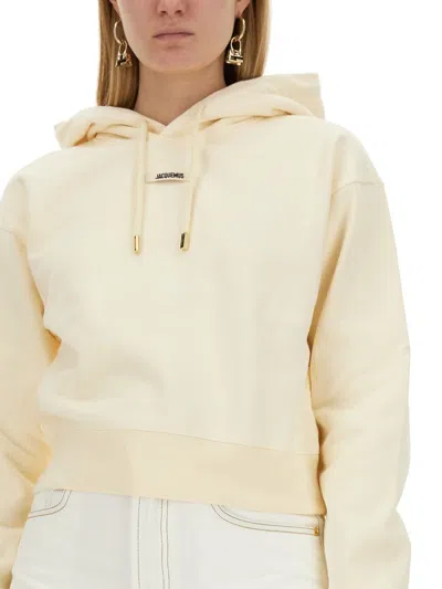Jacquemus Cotton Hoodie With Drawstring Hood And Ribbed Details In Neutral