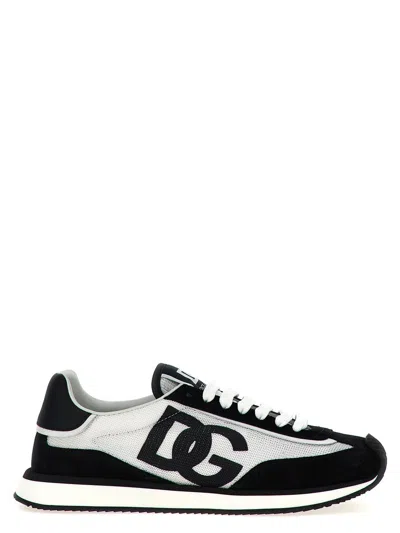 Dolce & Gabbana Low-top Mesh Sneakers With Suede Inserts In Black