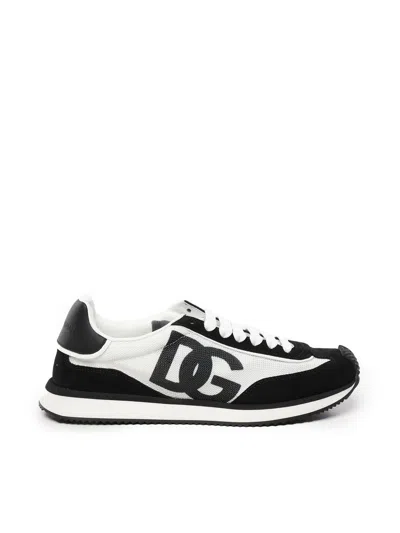 Dolce & Gabbana Low-top Mesh Sneakers With Suede Inserts In Black