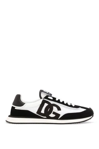 Dolce & Gabbana Low-top Mesh Sneakers With Suede Inserts In Black
