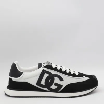 Dolce & Gabbana Low-top Mesh Sneakers With Suede Inserts In Black