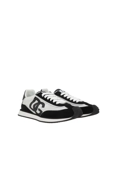 Dolce & Gabbana Low-top Mesh Sneakers With Suede Inserts In Black