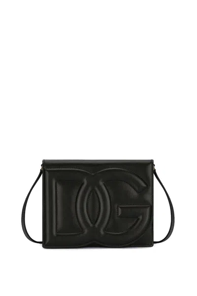 Dolce & Gabbana Women Shoulder Bag With Embossed Logo In Black