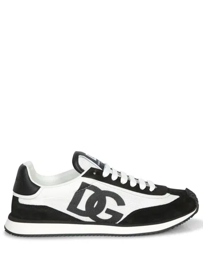 Dolce & Gabbana Low-top Mesh Sneakers With Suede Inserts In Black