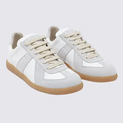 Maison Margiela Women Replica Low-top Leather Sneakers With Suede Inserts In White