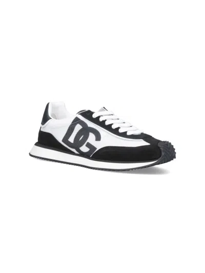 Dolce & Gabbana Low-top Mesh Sneakers With Suede Inserts In Black