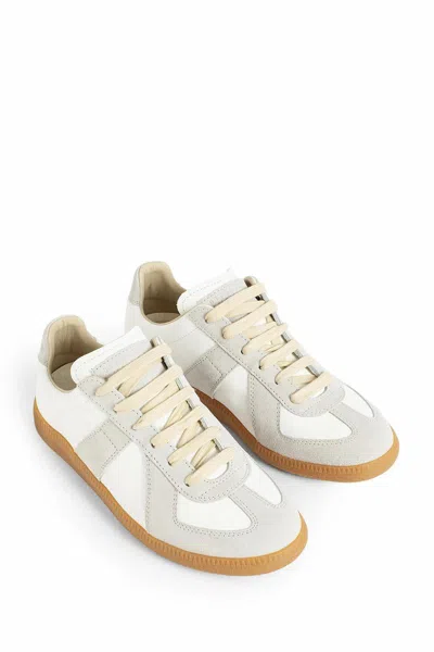 Maison Margiela Women Replica Low-top Leather Sneakers With Suede Inserts In White
