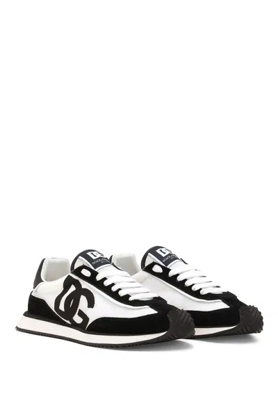 Dolce & Gabbana Low-top Mesh Sneakers With Suede Inserts In Black