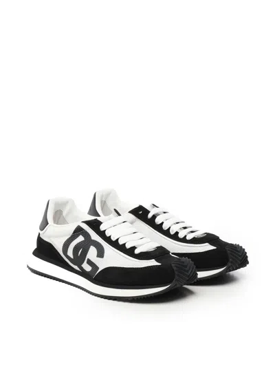 Dolce & Gabbana Low-top Mesh Sneakers With Suede Inserts In Black