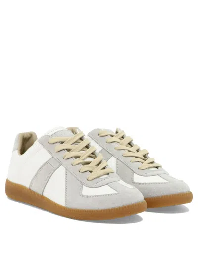 Maison Margiela Women Replica Low-top Leather Sneakers With Suede Inserts In White
