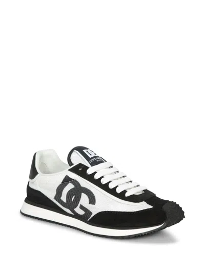 Dolce & Gabbana Low-top Mesh Sneakers With Suede Inserts In Black