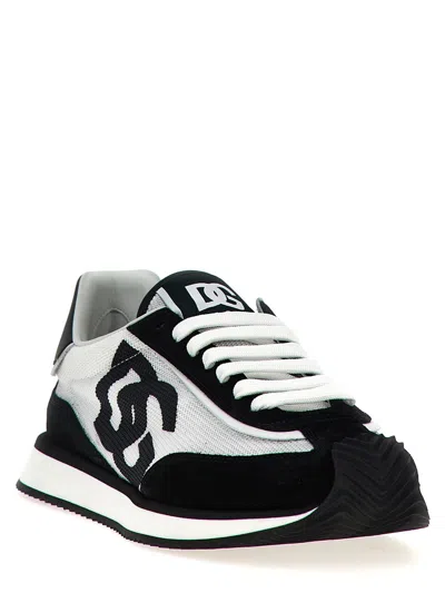 Dolce & Gabbana Low-top Mesh Sneakers With Suede Inserts In Black