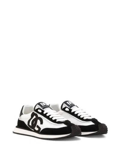 Dolce & Gabbana Low-top Mesh Sneakers With Suede Inserts In Black