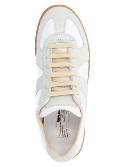 Maison Margiela Women Replica Low-top Leather Sneakers With Suede Inserts In White