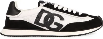 Dolce & Gabbana Low-top Mesh Sneakers With Suede Inserts In Black