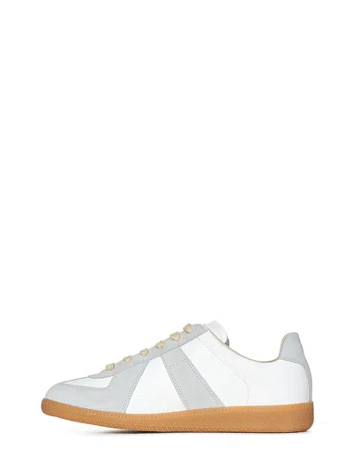 Maison Margiela Women Replica Low-top Leather Sneakers With Suede Inserts In White
