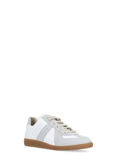 Maison Margiela Women Replica Low-top Leather Sneakers With Suede Inserts In White