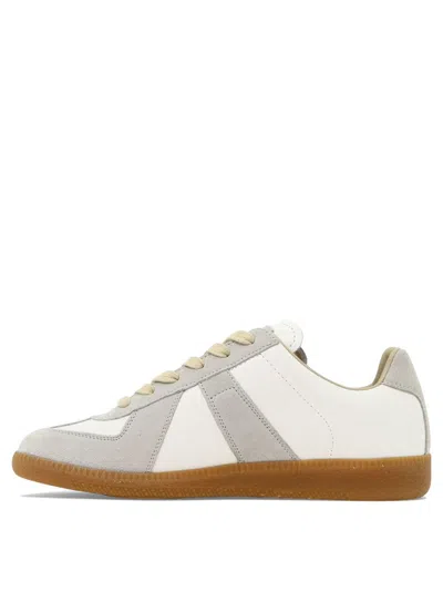 Maison Margiela Women Replica Low-top Leather Sneakers With Suede Inserts In White