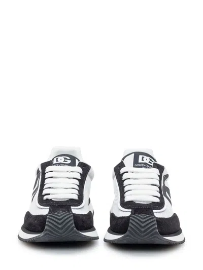 Dolce & Gabbana Low-top Mesh Sneakers With Suede Inserts In Black