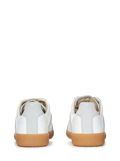 Maison Margiela Women Replica Low-top Leather Sneakers With Suede Inserts In White