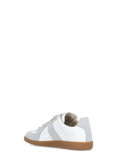 Maison Margiela Women Replica Low-top Leather Sneakers With Suede Inserts In White