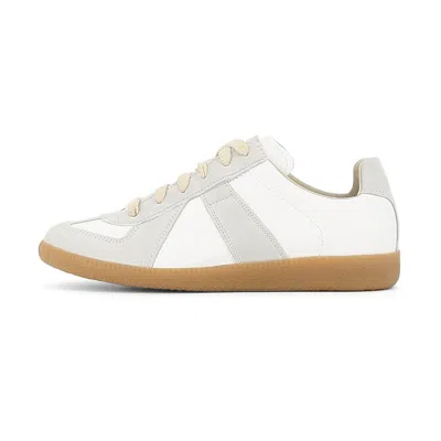 Maison Margiela Women Replica Low-top Leather Sneakers With Suede Inserts In White