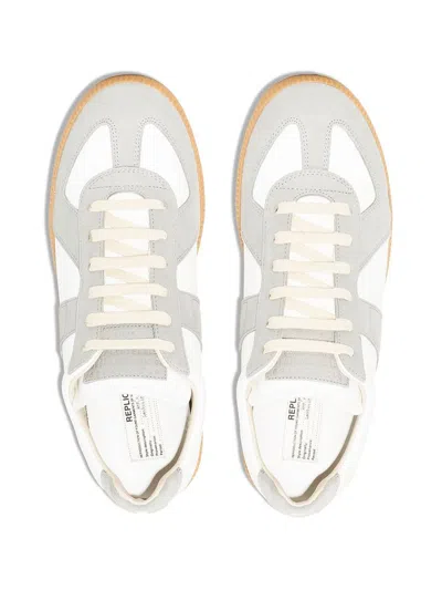 Maison Margiela Women Replica Low-top Leather Sneakers With Suede Inserts In White