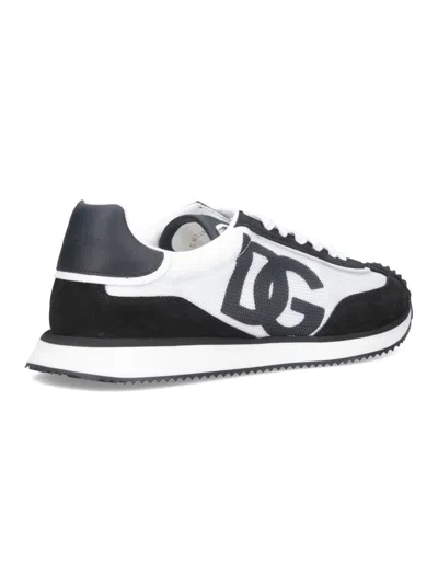 Dolce & Gabbana Low-top Mesh Sneakers With Suede Inserts In Black