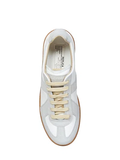 Maison Margiela Women Replica Low-top Leather Sneakers With Suede Inserts In White
