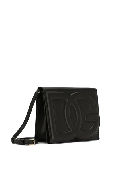Dolce & Gabbana Women Shoulder Bag With Embossed Logo In Black