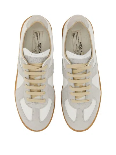 Maison Margiela Women Replica Low-top Leather Sneakers With Suede Inserts In White