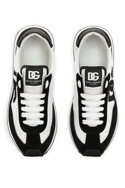 Dolce & Gabbana Low-top Mesh Sneakers With Suede Inserts In Black