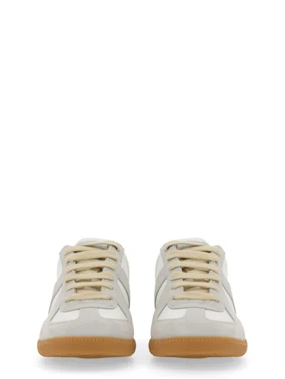 Maison Margiela Women Replica Low-top Leather Sneakers With Suede Inserts In White
