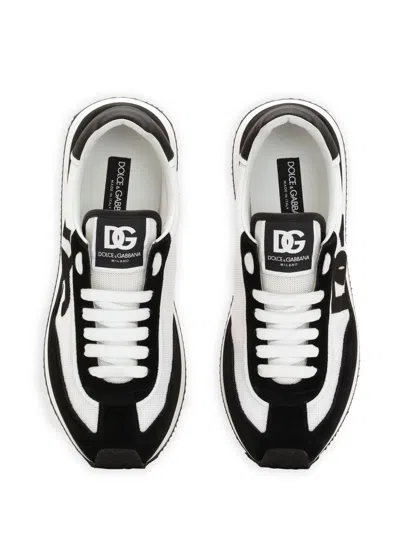 Dolce & Gabbana Low-top Mesh Sneakers With Suede Inserts In Black