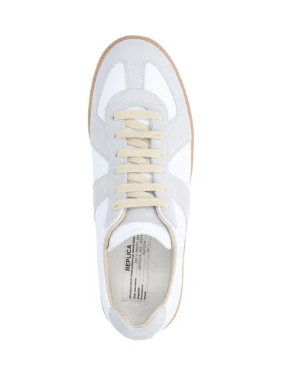 Maison Margiela Women Replica Low-top Leather Sneakers With Suede Inserts In White